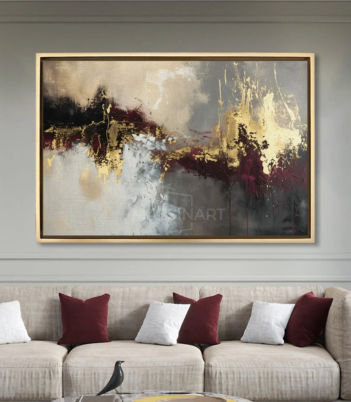 Mise en situation salon moderne Ember Cascade au-dessus canapé beige — Massinart