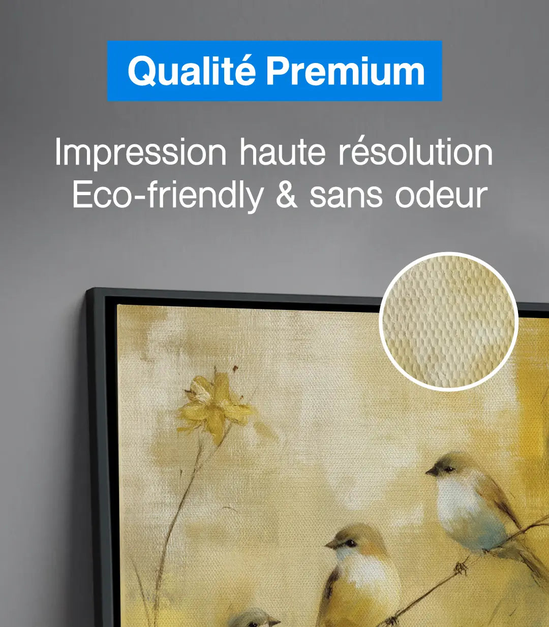Tableau Songbirds Massinart — composition oiseaux fleurs sauvages palette douce
