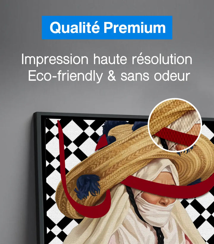 Détail couleurs tableau Vieled Haja portrait femme marocaine — Massinart