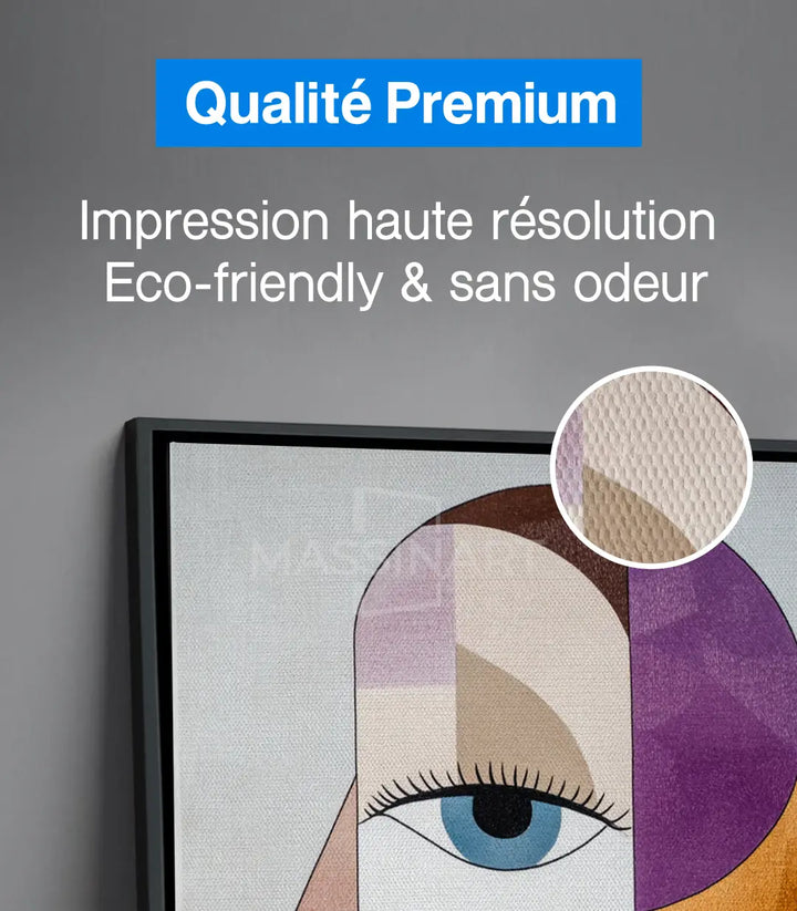Tableau Cubic Stare - palette couleurs harmonieuses bleu violet jaune Massinart