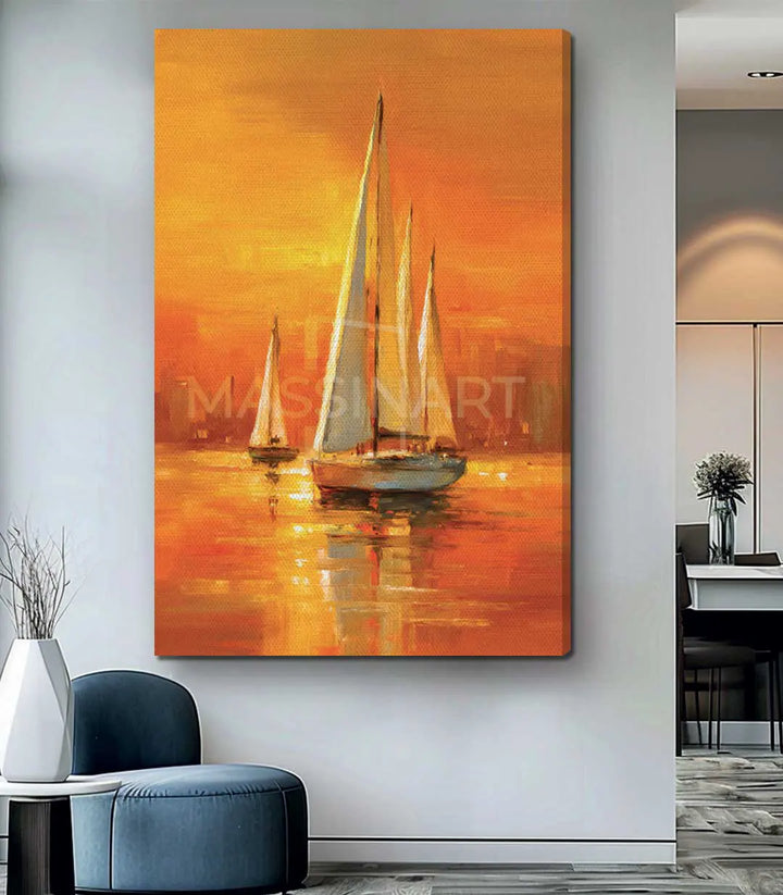 Décoration intérieur Tableau Golden Sail Massinart — voiliers impressionniste