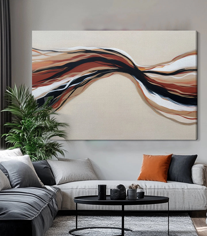 Détail peinture Earth Tides — textures courbes fluides terracotta noir beige Massinart