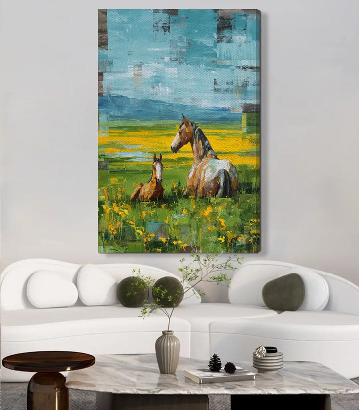 Tableau Resting Horses Massinart — composition chevaux, ciel nuancé, style contemporain