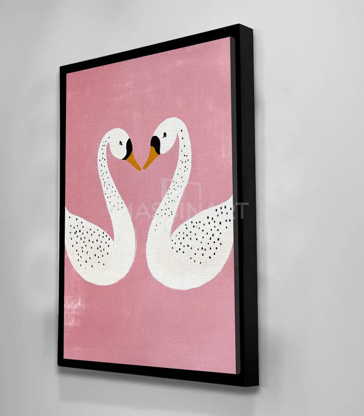 Mise en scène décor enfant - Tableau animal cygnes rose avec peluche, Massinart