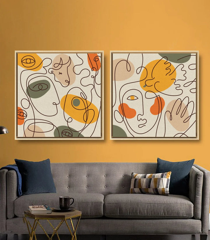 Détail tableau Harmony couleurs chaudes or orange vert Massinart