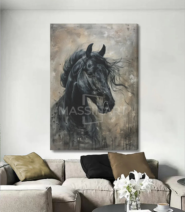 Tableau cheval noir Midnight Soul ambiance murale Massinart