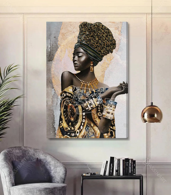 Tableau reine africaine vertical mise en scène bureau élégant Massinart