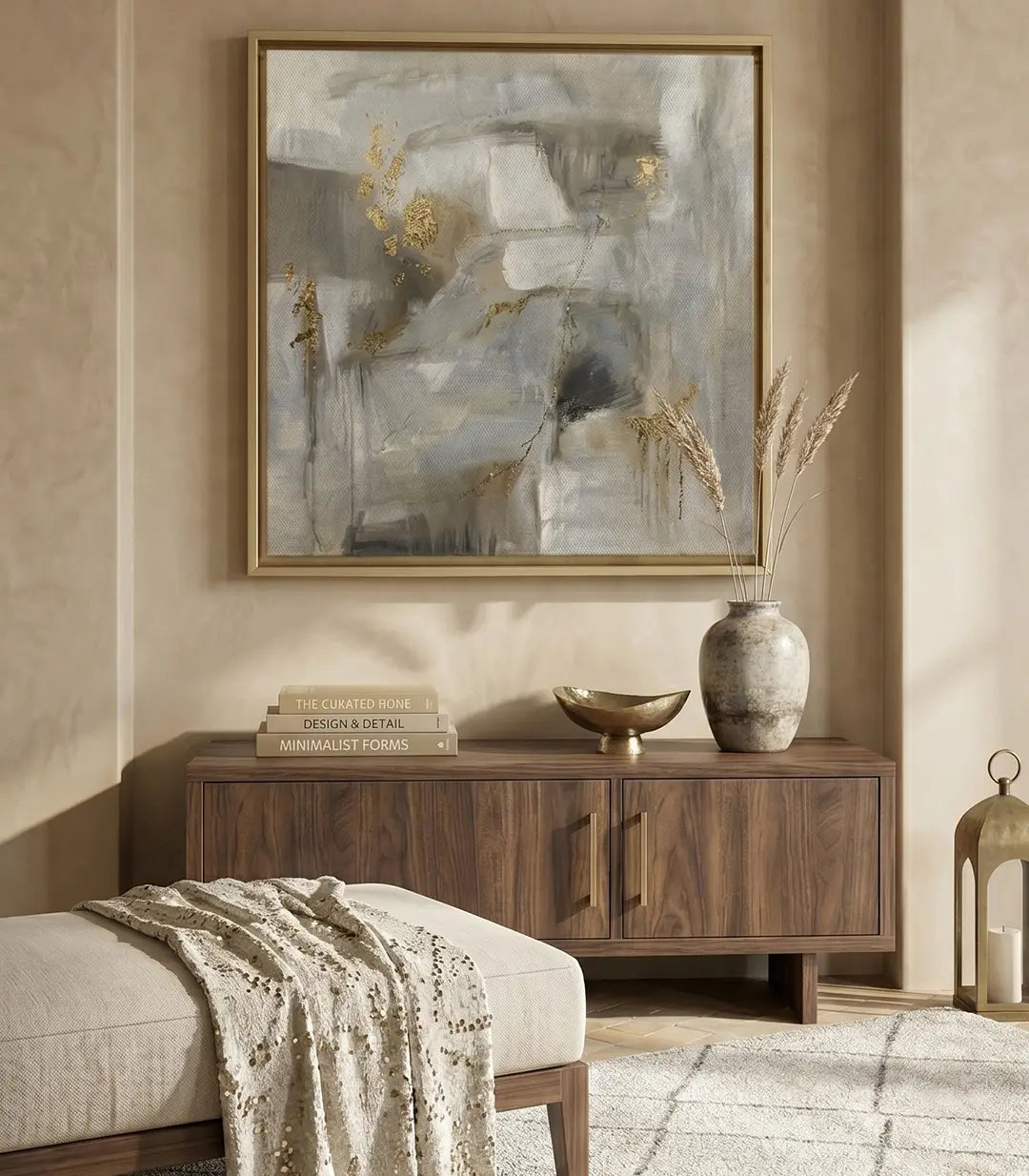 Décoration intérieur chambre Tableau Mending minimaliste doré, Massinart