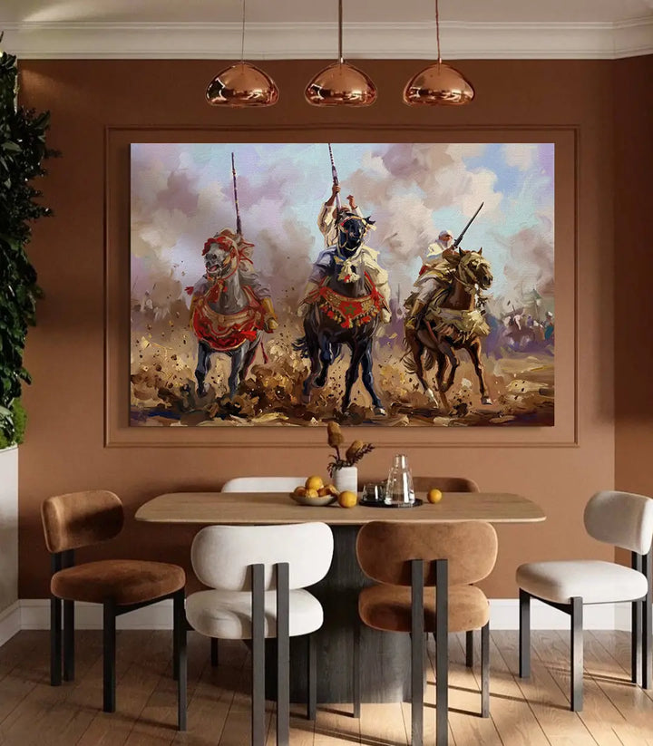 Tableau Baroud salon marocain chevaliers épée combat historique Massinart