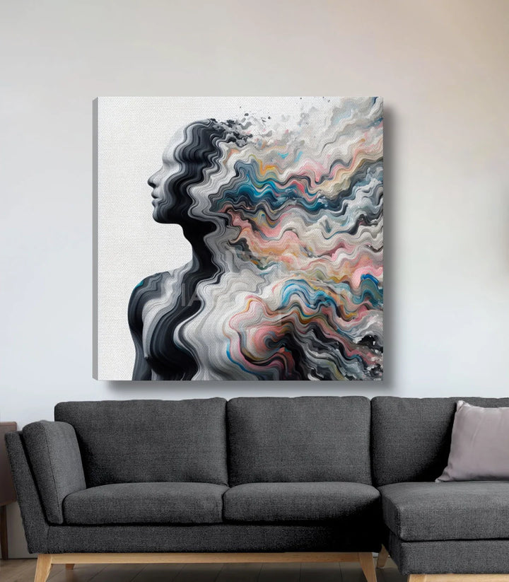 Tableau Color Surge en mise en situation salon moderne Massinart — décoration canapé gris