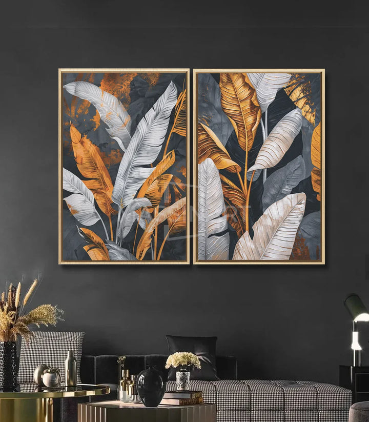 Tableau Tropical diptyque mise en situation salon moderne Massinart