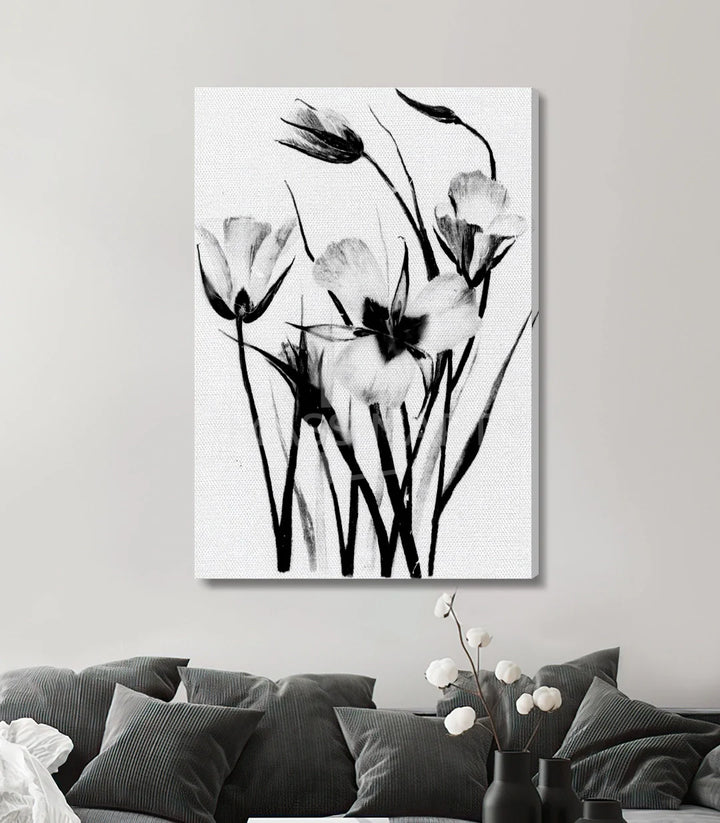 Tableau Dark Petals mise en situation salon gris Massinart