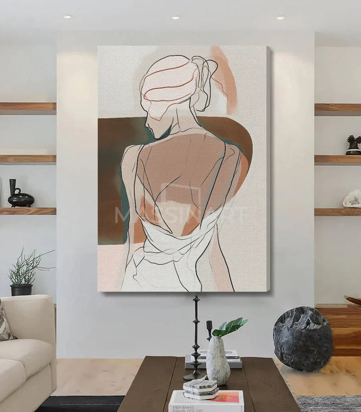 Simulation salon marocain — Tableau feminin abstrait Massinart