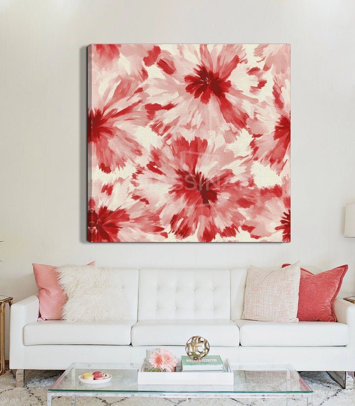 Tableau floral abstrait rouge rose poudré palette couleur Massinart