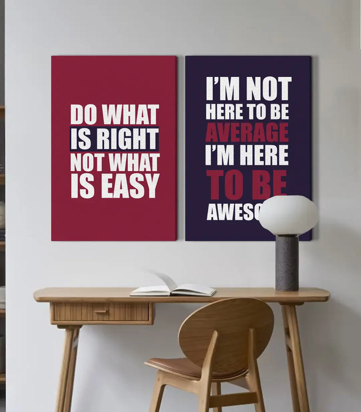 Mise en situation chambre — diptyque citation inspirante mur gris clair, décoration minimaliste Massinart