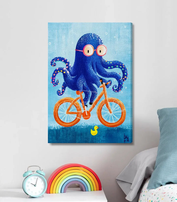 Tableau Octo Ride affiché au-dessus du lit — illustration fantaisie Massinart