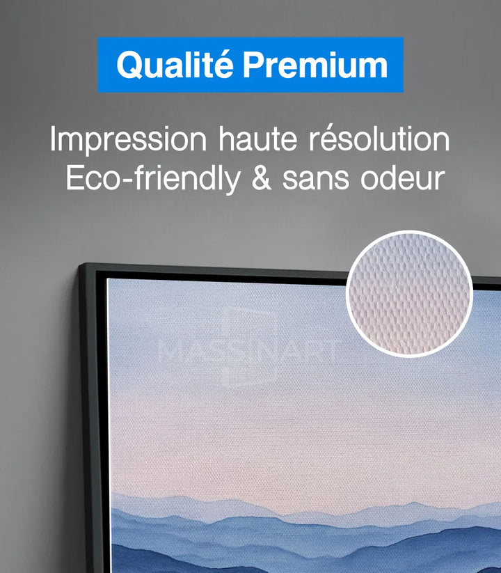 Tableau paysage montagne couches bleues Massinart — composition zen épurée