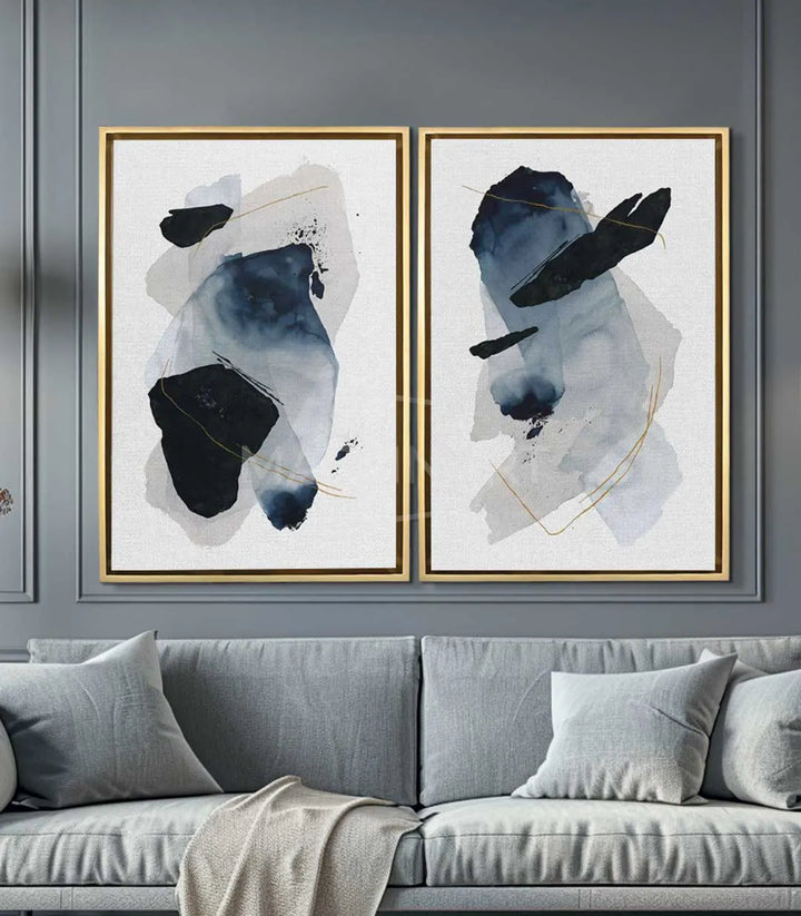 Mise en situation salon moderne diptyque plumes Massinart