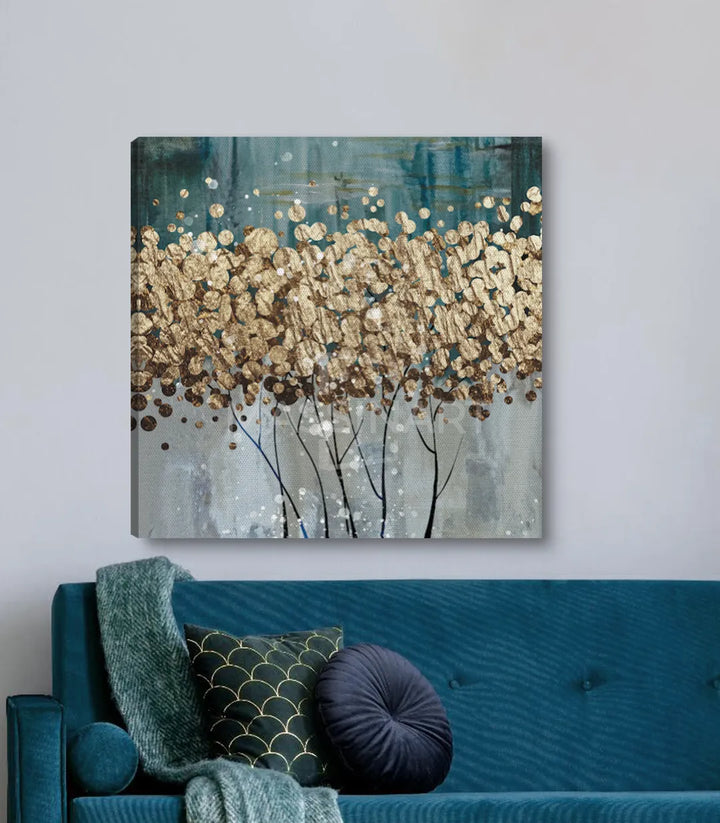 Décoration intérieur Massinart — Tableau Feuilles d'or dans séjour contemporain