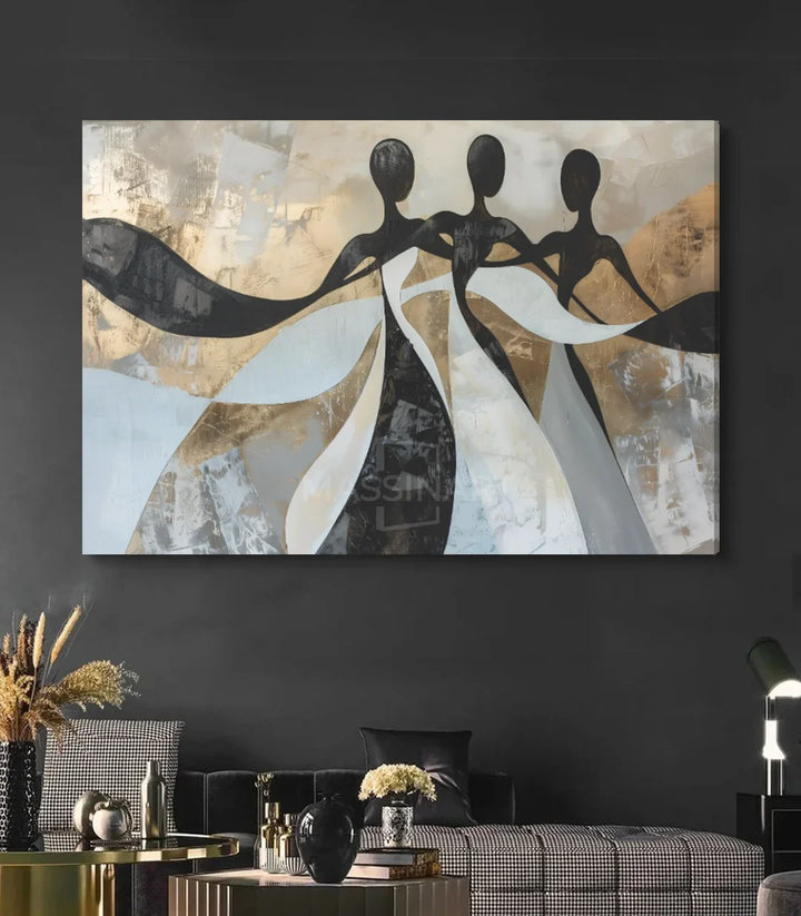 Tableau art moderne silhouettes fluides, ambiance salon élégant Massinart