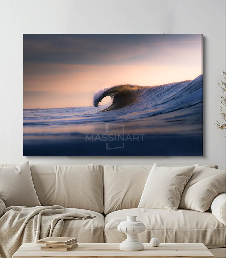 Tableau Tranquil Wave en mise en situation salon moderne Massinart