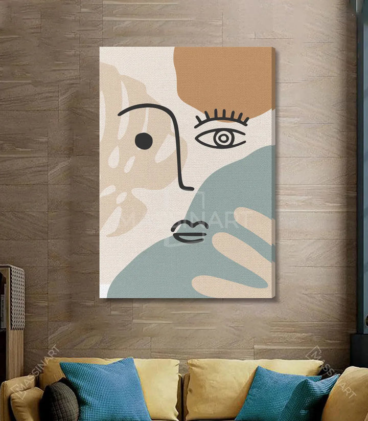 Tableau art abstrait visage minimaliste tons pastel — Massinart