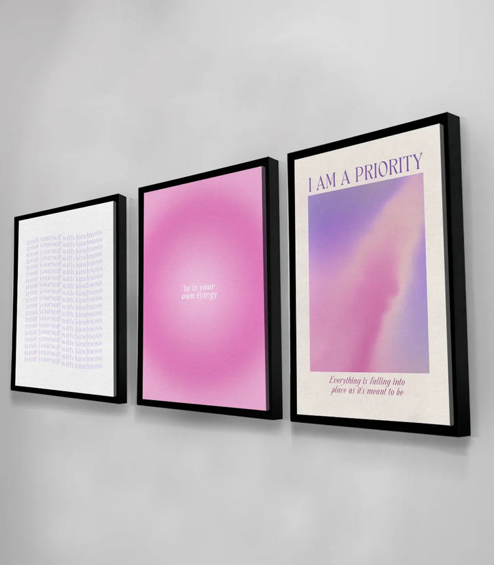 Ensemble trois tableaux affirmations positives salon gris Massinart