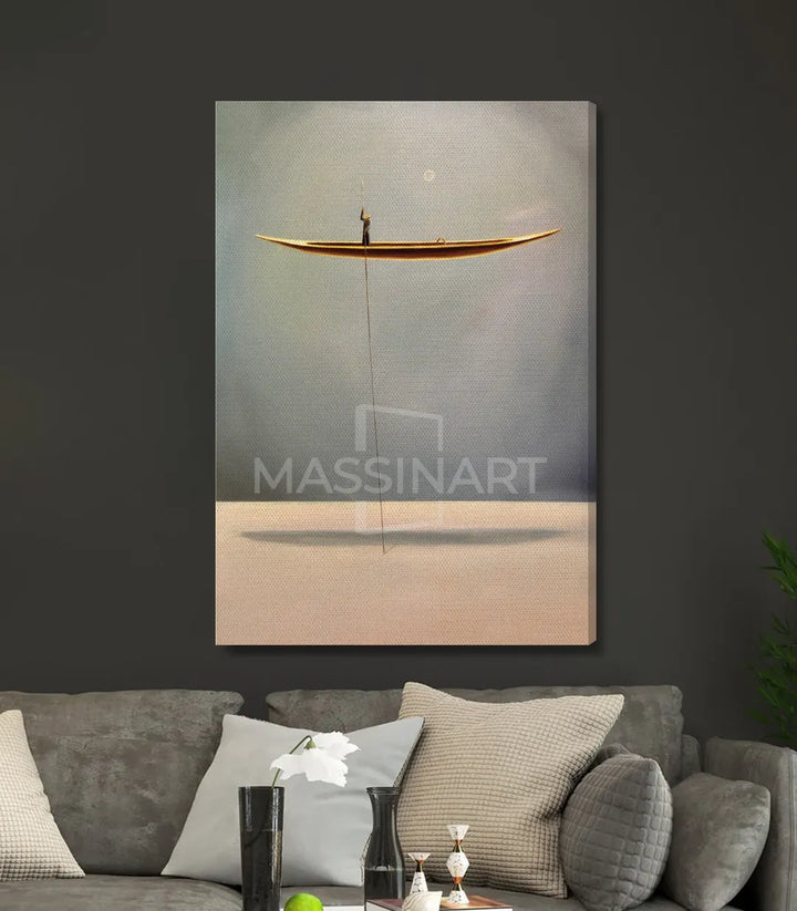 Tableau bateau suspendu détail composition gris et beige — Massinart