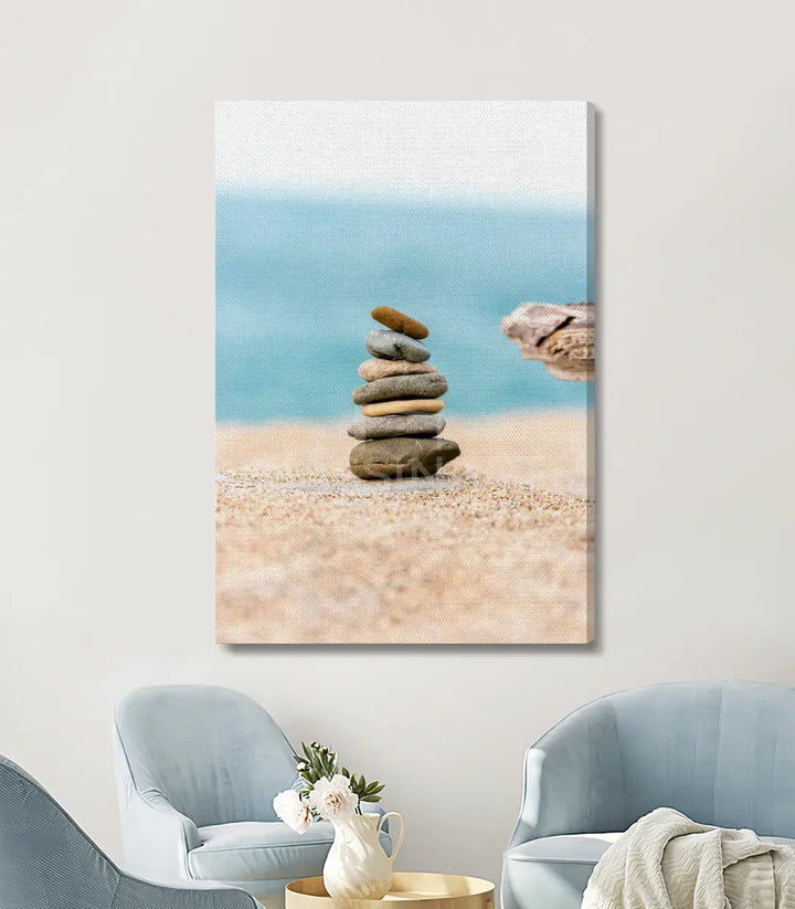Tableau Stone Balance salle à manger élégante — plage et galets décoration intérieur Massinart