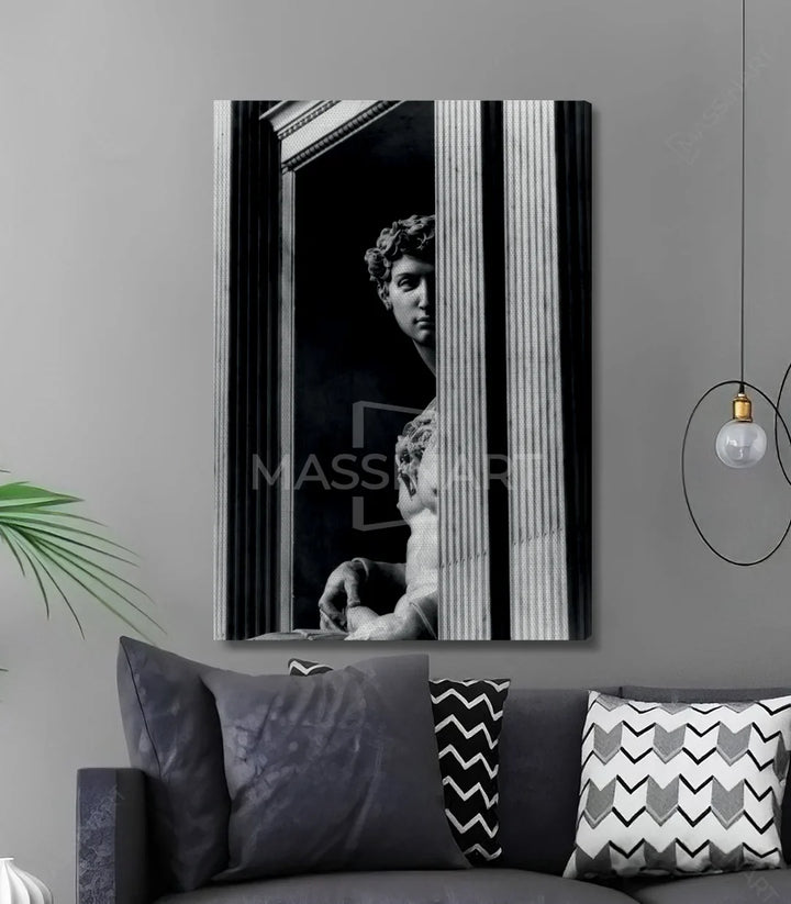 Tableau David Sculpture Michelangelo vertical, détail portrait minimaliste, Massinart