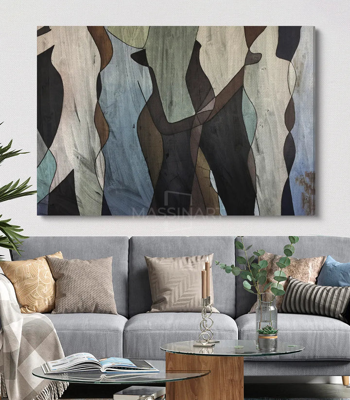 Tableau abstrait horizontal The Crowd salon design Massinart