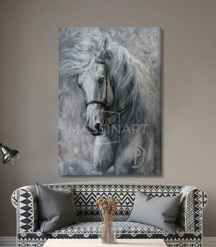 Tableau portrait de cheval mur couloir Massinart — salle à manger élégante