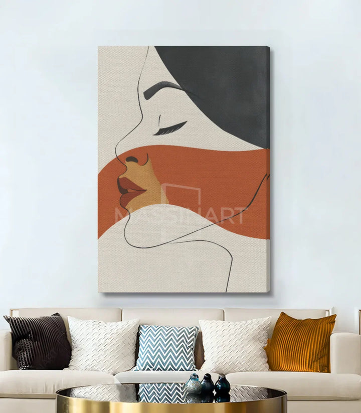 Tableau portrait feminin minimaliste décor hôtel airbnb Feel me Massinart