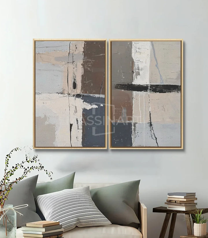 Décoration intérieur diptyque contemporain minimaliste beige noir, Massinart