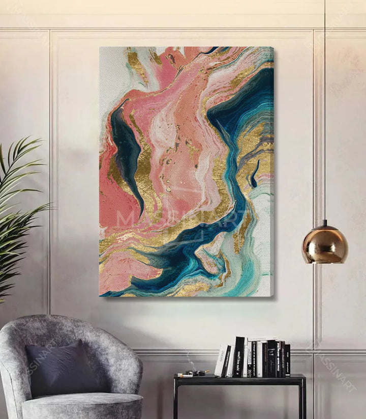 Tableau abstrait fluide coloré mise en situation Massinart