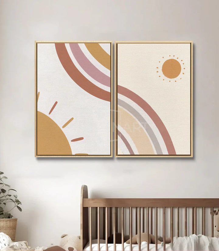 Mise en situation décoration chambre d'enfant diptyque soleil minimaliste Massinart