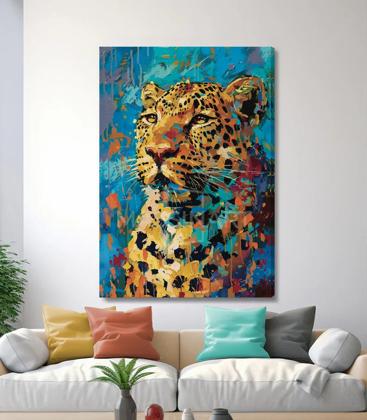 Détail tableau léopard portrait animal expressionniste Massinart