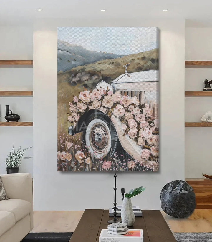 Tableau voiture fleurie ambiance chambre décoration Massinart