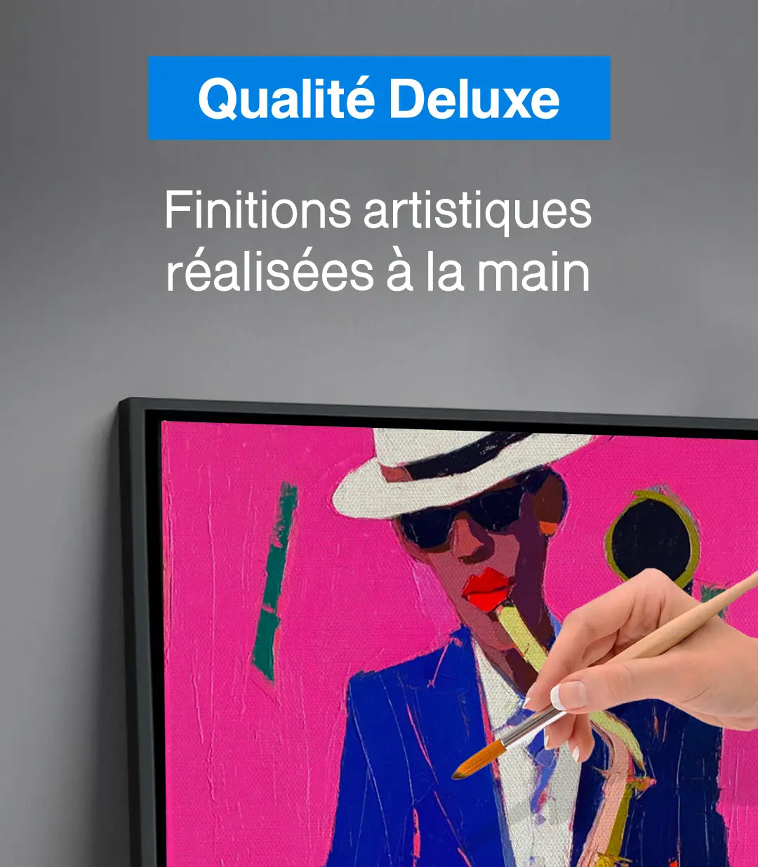 Tableau Magenta Tempo Massinart — détail saxophoniste costume bleu palette multicolore