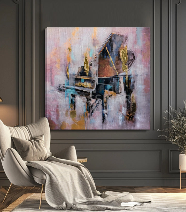 Détail tableau piano doré expressionniste Massinart