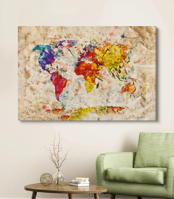 Tableau mur blanc Carte du Monde Colorée Massinart — style vintage