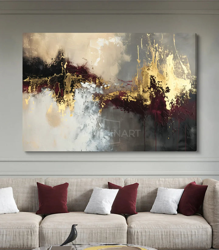 Tableau abstrait Ember Cascade détails dorés expressionniste — Massinart