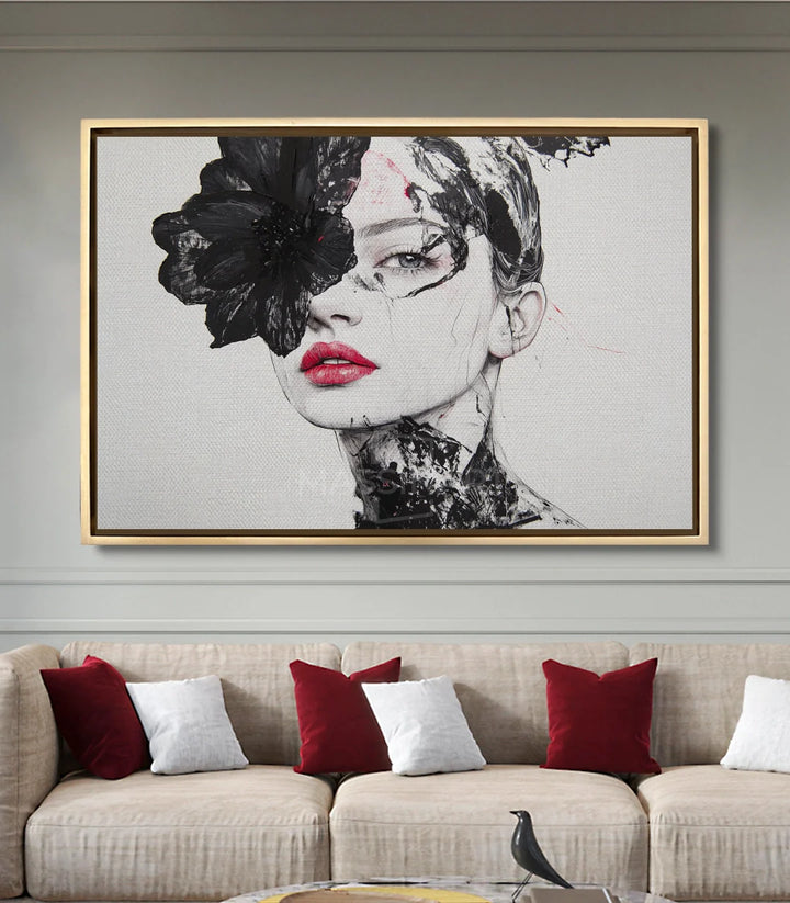 Tableau portrait floral décoration salon moderne Massinart