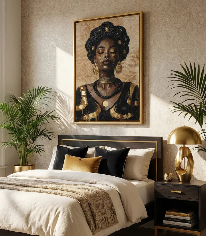 Tableau Tears of Gold en mise en situation salon moderne Massinart