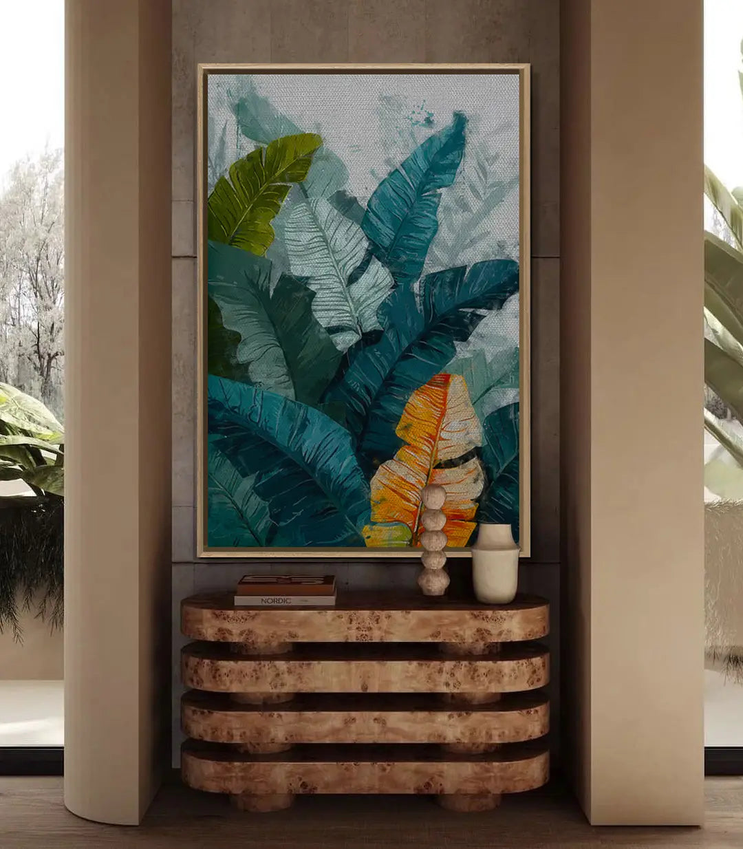 Décoration intérieur chambre tableau nature feuilles stylisées Massinart
