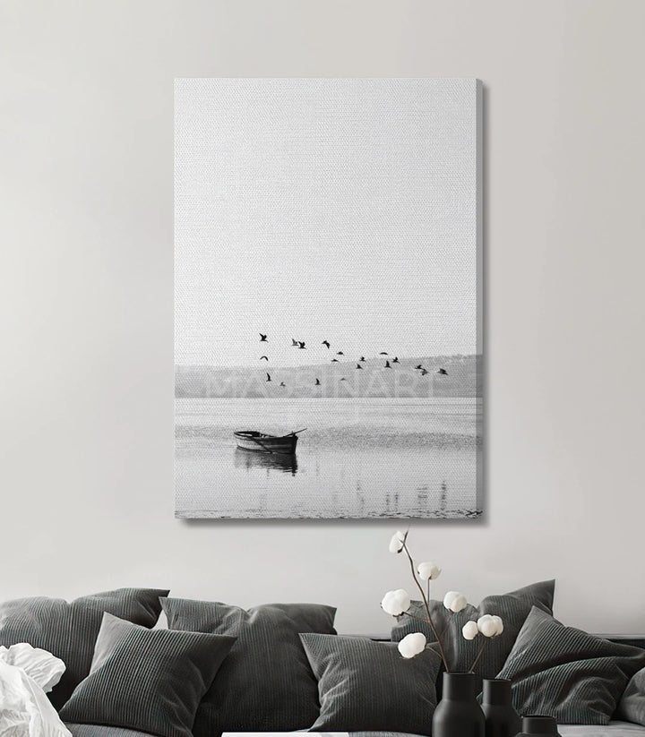 Tableau Wings of Silence disposition chambre noir blanc Massinart