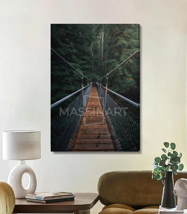 Tableau Mystic Bridge en décoration intérieur couloir — paysage pont nature verticale Massinart