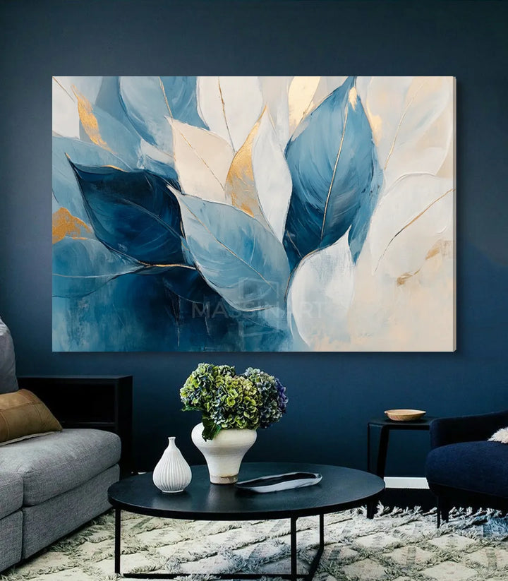 Tableau Soft Blossom décoration mur bleu salon Massinart