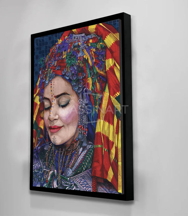 Tableau femme berbère palette rouge jaune bleu Massinart