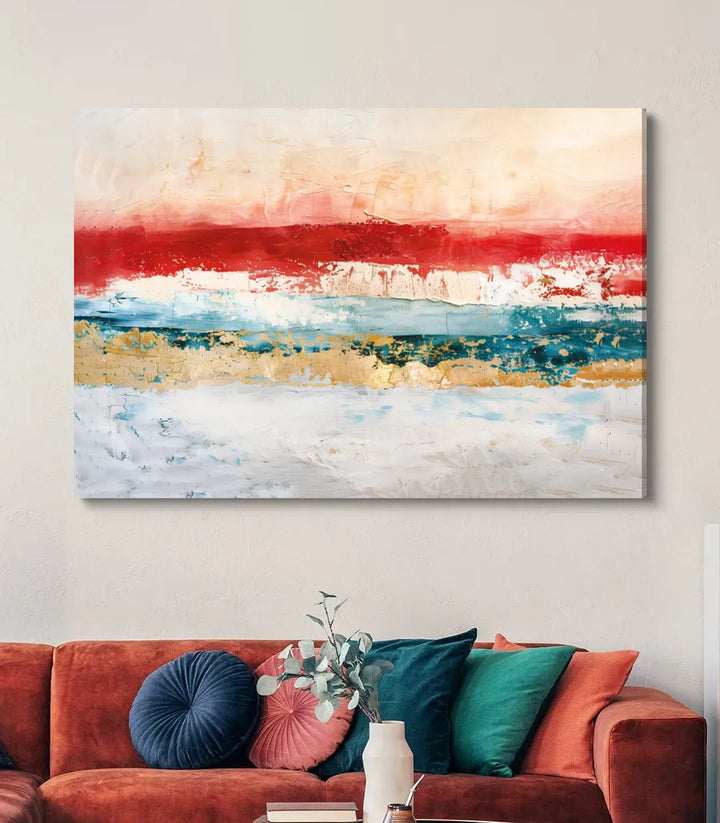 Mise en situation tableau abstrait horizon chambre à coucher — Massinart